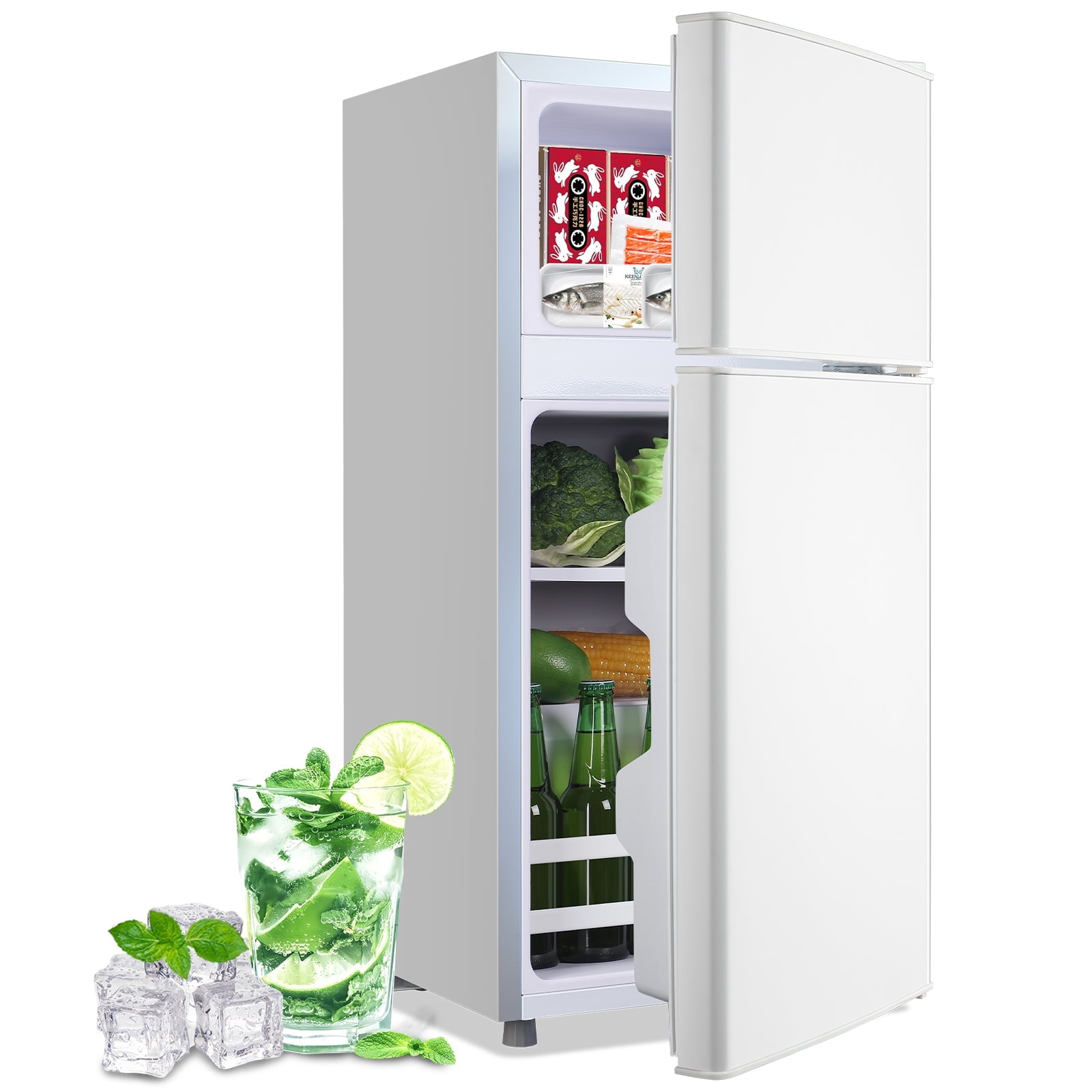 DEMULLER 2.4 Cu.ft Refrigerator with Freezer One Person Mini Refrigerator Plastic Shelves White New
