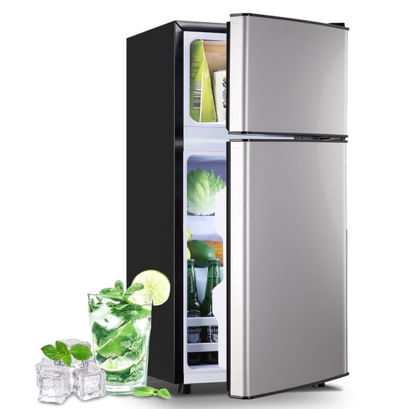 DEMULLER 2.5 Cu.ft Small Refrigerators with Freezer Mini Fridges for Personal Removable Shelves Silver