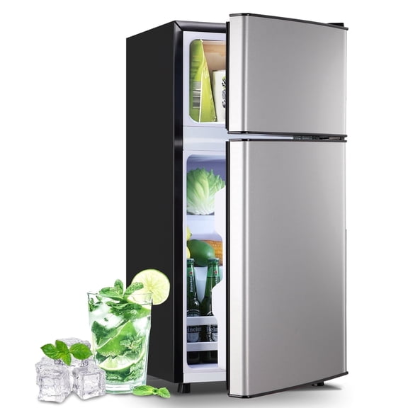 DEMULLER 2.5 Cu.ft Small Refrigerators with Freezer Mini Fridges for Personal Removable Shelves Silver