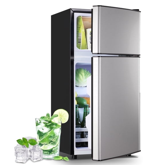 DEMULLER 2.5 Cu.ft Small Refrigerators with Freezer Mini Fridges for Personal Removable Shelves Silver