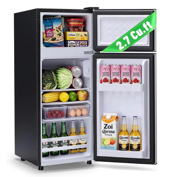 DEMULLER 2.7 Cu.ft Mini Refrigerators Mini Fridges with Freezer Double Door for Room,Apartment Silver