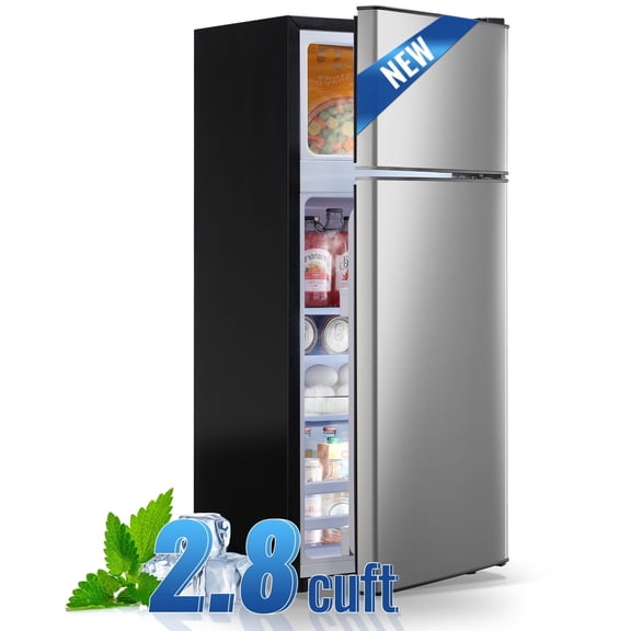DEMULLER 2.8 Cu.ft Mini Refrigerator Small Fridge with Double Door Adjustable Temperature New Silver