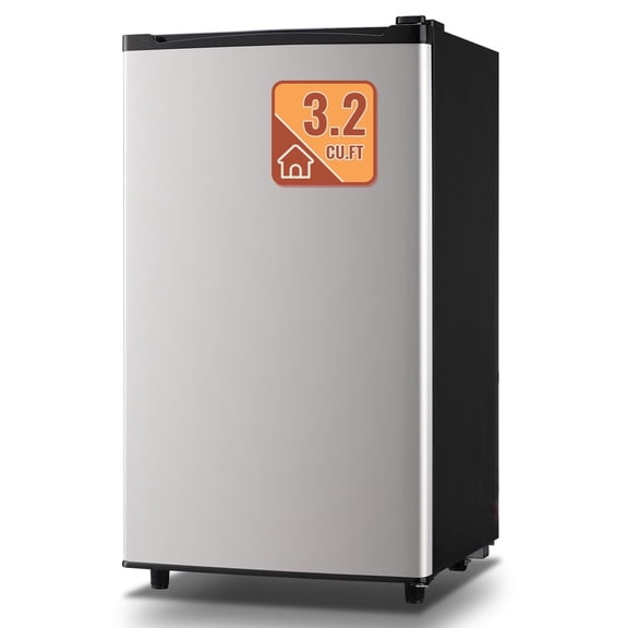 DEMULLER 3.2 Cu.ft Mini Refrigerator Mini Fridge with Freezer Singel Door Drink Holder New Silver