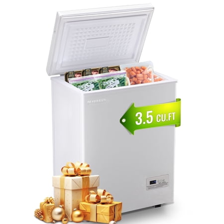 DEMULLER Deep Freezers 3.5 Mini Freezers with Top Open Door Chest freezers 2 Storage Baskets White