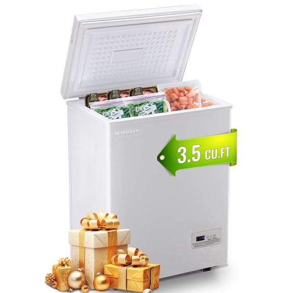 DEMULLER Deep Freezers 3.5 Mini Freezers with Top Open Door Chest freezers 2 Storage Baskets White