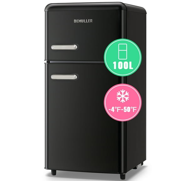 DEMULLER 3.5 Cu. ft Mini Fridge Double Door Refrigerator 7 Adjustable Temperature Control Black