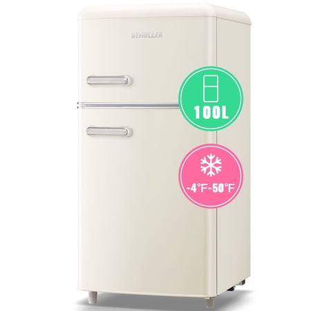 DEMULLER 3.5 Cu. ft Mini Fridge Double Door Refrigerator 7 Adjustable Temperature Control White, NEW