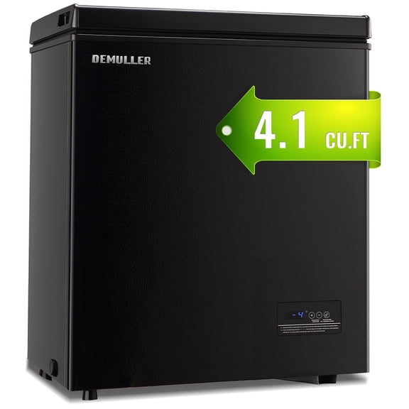 DEMULLER Deep Chest Freezer Small Freezer with Top Open Door Two Baskets Freestanding Black