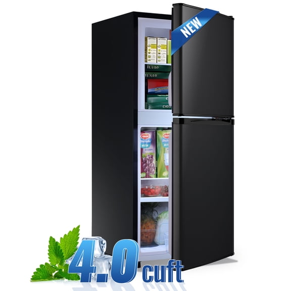 DEMULLER 4.0 Cu.ft Mini Refrigerator Black Fridge with Double Door Adjustable Temperature New