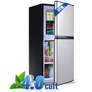 DEMULLER 4.0 Cu.ft Mini Refrigerator with freezer Small Fridge Double Door Adjustable Temperature New Silver