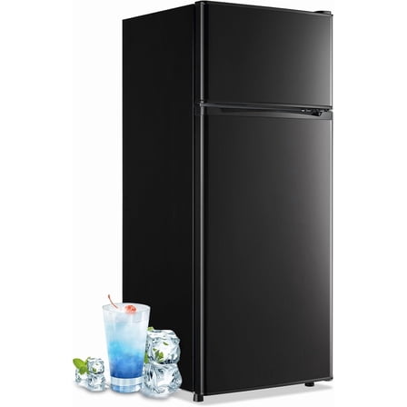 DEMULLER 4.5 Cu.ft Small Refrigerator Mini Fridge with Double Door 3 Removable Glass Shelves Black
