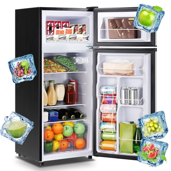 DEMULLER 4.6 Cu.ft Small Refrigerator Mini Fridge with Double Door 3 Removable Glass Shelves Silver