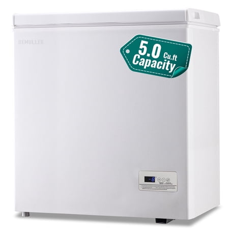 DEMULLER Chest Freezer with Electronic Panel 5.0 Cu.ft Deep Freezers with 2 Removable Baskets White