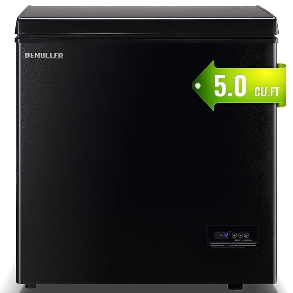 DEMULLER 5.0 Cu.ft Deep Freezer Small Chest Freezer Top Open Door Two Baskets Digital Display Black