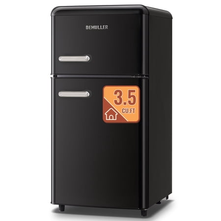 DEMULLER Double Door Mini Fridge with Freezer Small Refrigerator with Side Door Wire Rack Black New