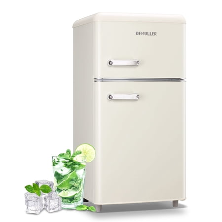 DEMULLER Mini Compact 35 Cu Ft Dual Door Refrigerator with Freezer, Black/White, 19 In