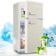 DEMULLER 3.5 Cu.ft Mini Fridge with Double Door Small Refrigerator Drinks Holder Apartment Size 19.3 Width White