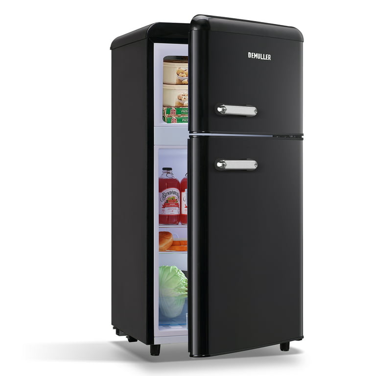  DEMULLER 3.5 Cu.ft Black Mini Fridge 2 Door Compact  Refrigerator with Freezer, Small Refrigerator with 7 Adjustable Temperature  Control, 2 Removable Glass Shelves and 1 Crisper Drawer : Appliances