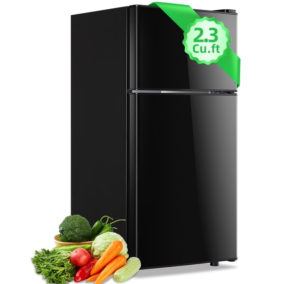 DEMULLER 2.3 Cu.ft Mini Refrigerators with Freezer Double Door Small Fridge for Room Black