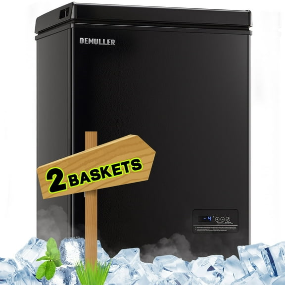 DEMULLER Small Freezer Chest Freezer with 2 Baskets Electronic Control Top Door Open Black New