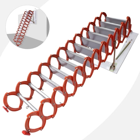 DENEST 10.17ft 12-Steps Folding Pull Down Stairs Attic Ladder S-bend Loft Stairs Steps
