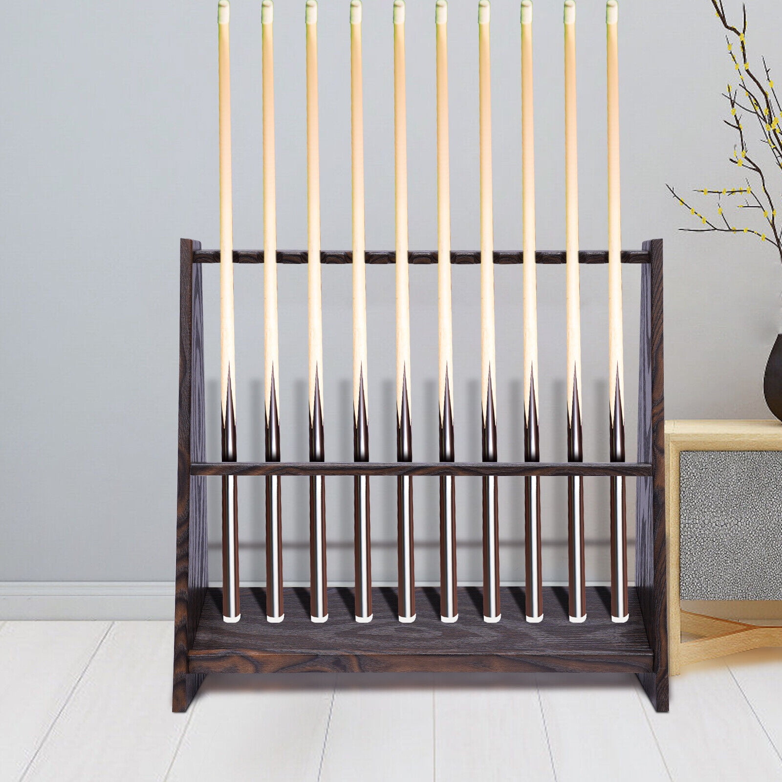 DENEST Wooden 10 Hole Pool Cue Rack, Floor Stand Storage for Billiard ...