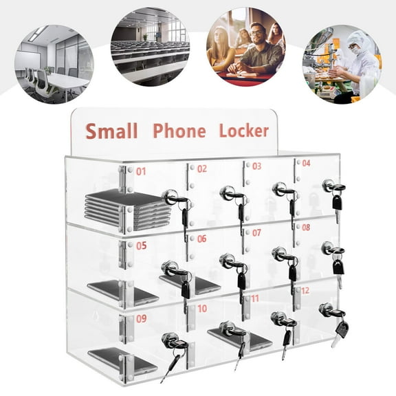DENEST 12 Grids Modern Clear Acrylic Cell Phone Locker Cellphone Storage Organizer Box