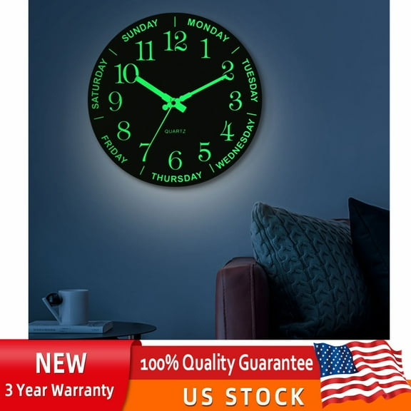 DENEST 12" Large Luminous Wall Clocks Glow In The Dark Silent Digital Clock Home Decor