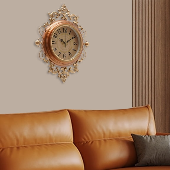 DENEST 16*19in Wall Mounted Indoor Wall Clock Silent Tanned Metal Retro Wall Clock Living Room Hallway Office Study Bedroom