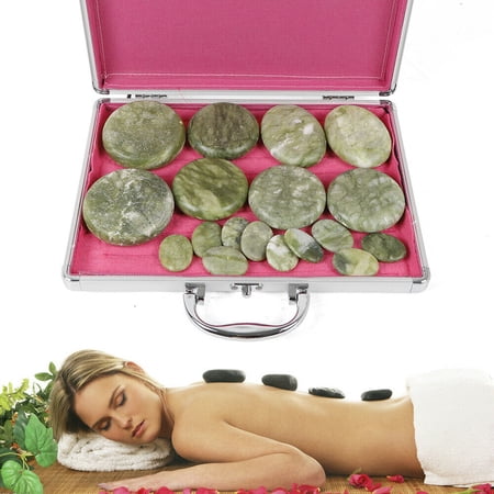 DENEST 16Pcs Hot Massage Stone Therapy Set Green Jade Kit with Box
