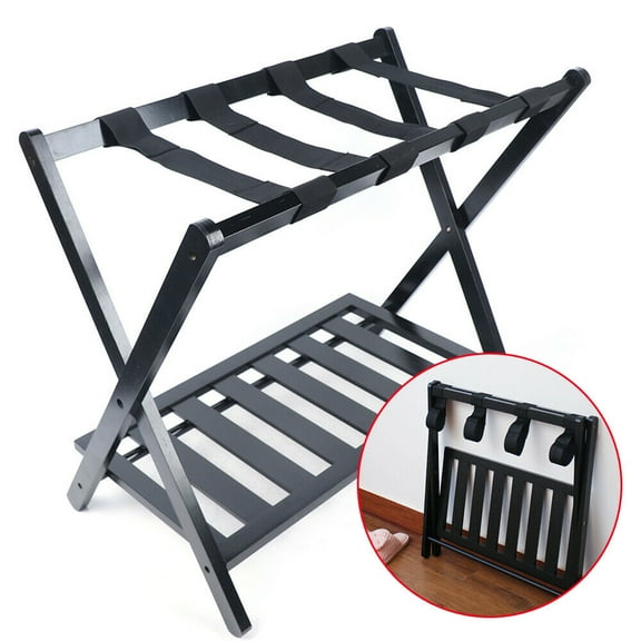 DENEST 2-Layer Luggage Rack Foldable Shelf Travel Suitcase Shoe Storage Holder Luggage Stand Black