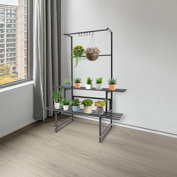 DENEST 2 Shelves Plant Stand Carbon Steel Plant Holder Flower Pot Potted Holder Rack