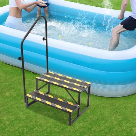 DENEST 2-Step Steel Ladder with Handrail for Indoor and Outdoor Use