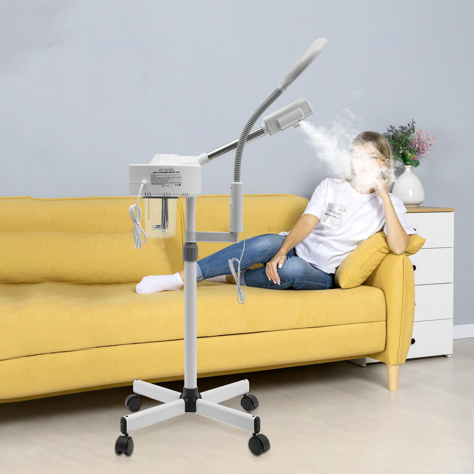 DENEST 2 in 1 Facial Steamer 5x Magnifying Lamp Hot Ozone Machine Spa