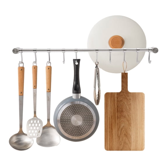 DENEST 20 Inch Utensil Rack Kitchen Hanging Rack Hanging Rail Rod With 10 Sliding Hook