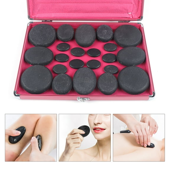DENEST 20 Pcs Basalt Hot Stones Set Hot Rocks Massage Stones Kit with Heater Box for Body Massage