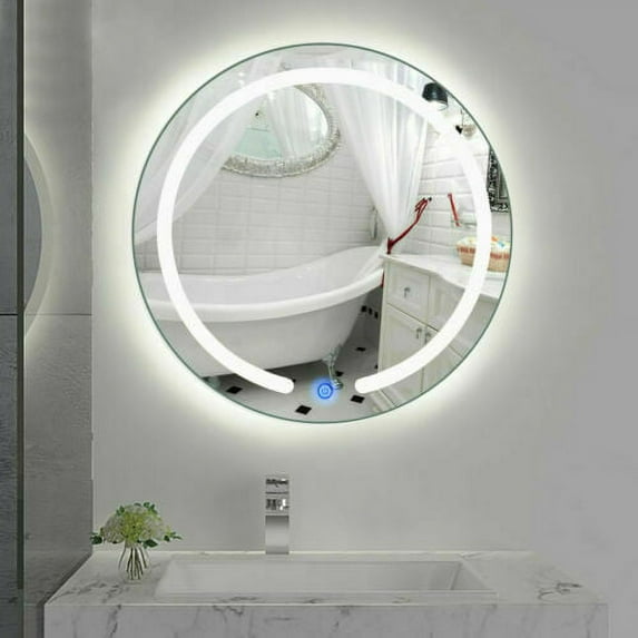 DENEST 20" Round Wall Mirror LED Light Touch Button Illuminated