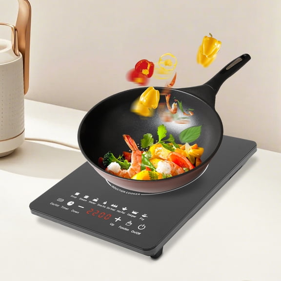 DENEST 2200W Electric Portable Induction Burner with Touch Panel LCD Display 3-Hour Timer for Dorm Rooms Home Kitchens RVs