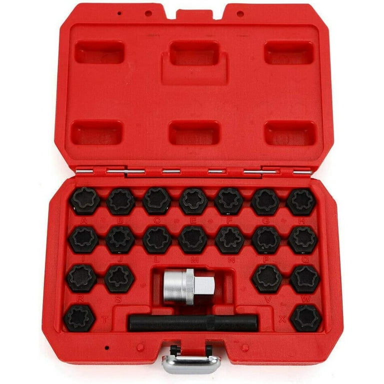 DENEST 22pcs Universal Wheel Lock Lug Nuts Removal Set Automotive Wheel Anti Theft Screws Remover Socket Keys