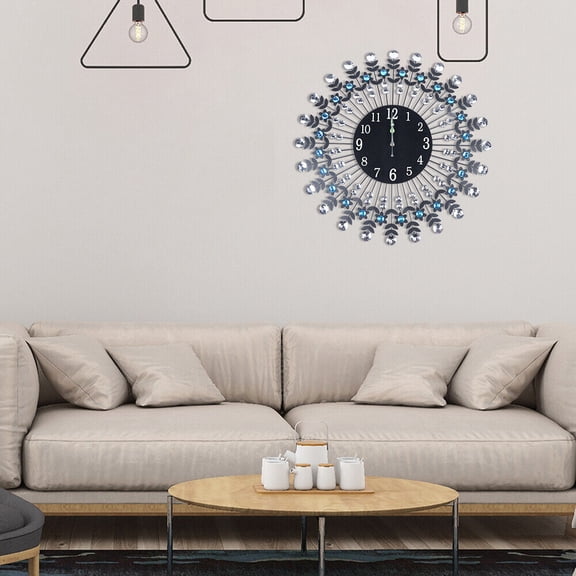 DENEST 23.62in Crystal Wall Clock Non-Ticking Black with Silencer Modern Wall Clock