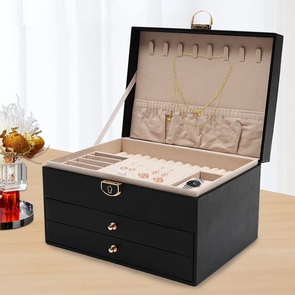 DENEST 3-Layer Lockable Jewelry Box Organizer with Velveteen Lining