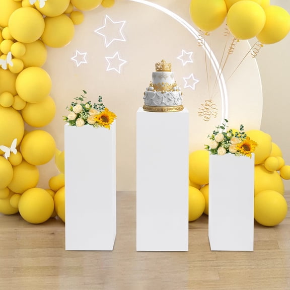 DENEST 3 PCS Display Pedestal Stands White Square Tall Pedestal Stands Pedestal Wedding