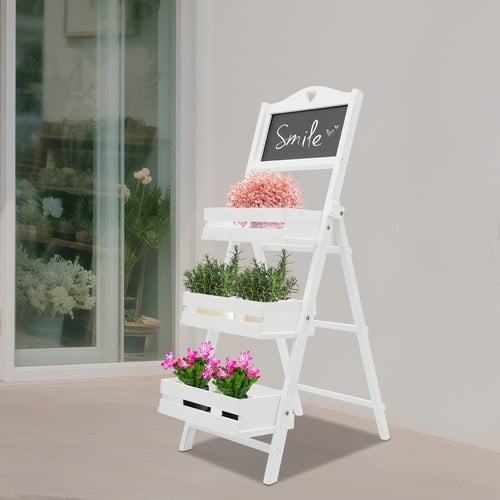 DENEST 3-Tier A Frame Chalkboard Door Pavement Sign Board Garden Wooden Plant Stand