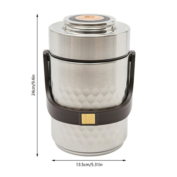 DENEST 3-Tier Sealed Stackable Food Thermos Silver Insulated Thermal Lunch Box