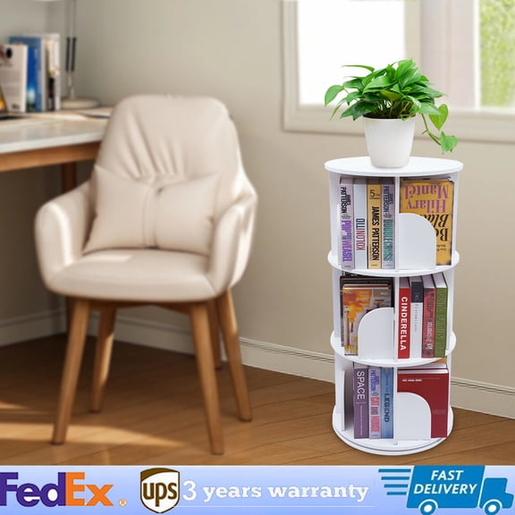 DENEST 3 Tiers 360 Rotating Stackable Shelves Bookshelf Organizer Floor Standing USA