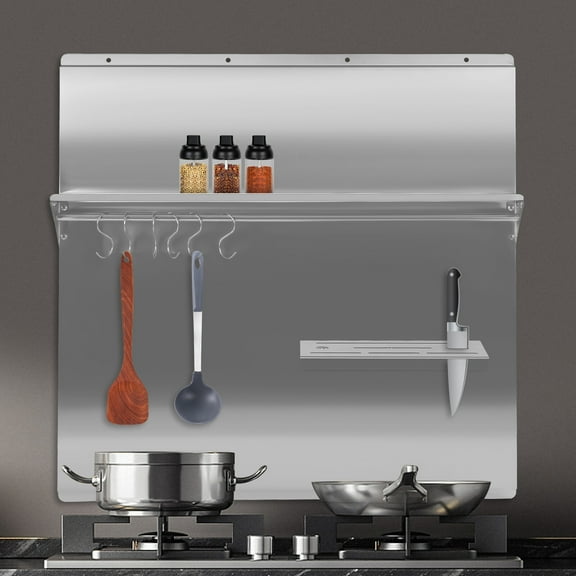 DENEST 30*30.7 Inch Stainless Steel Range Backsplash with Shelf Range Hood Wall Shield