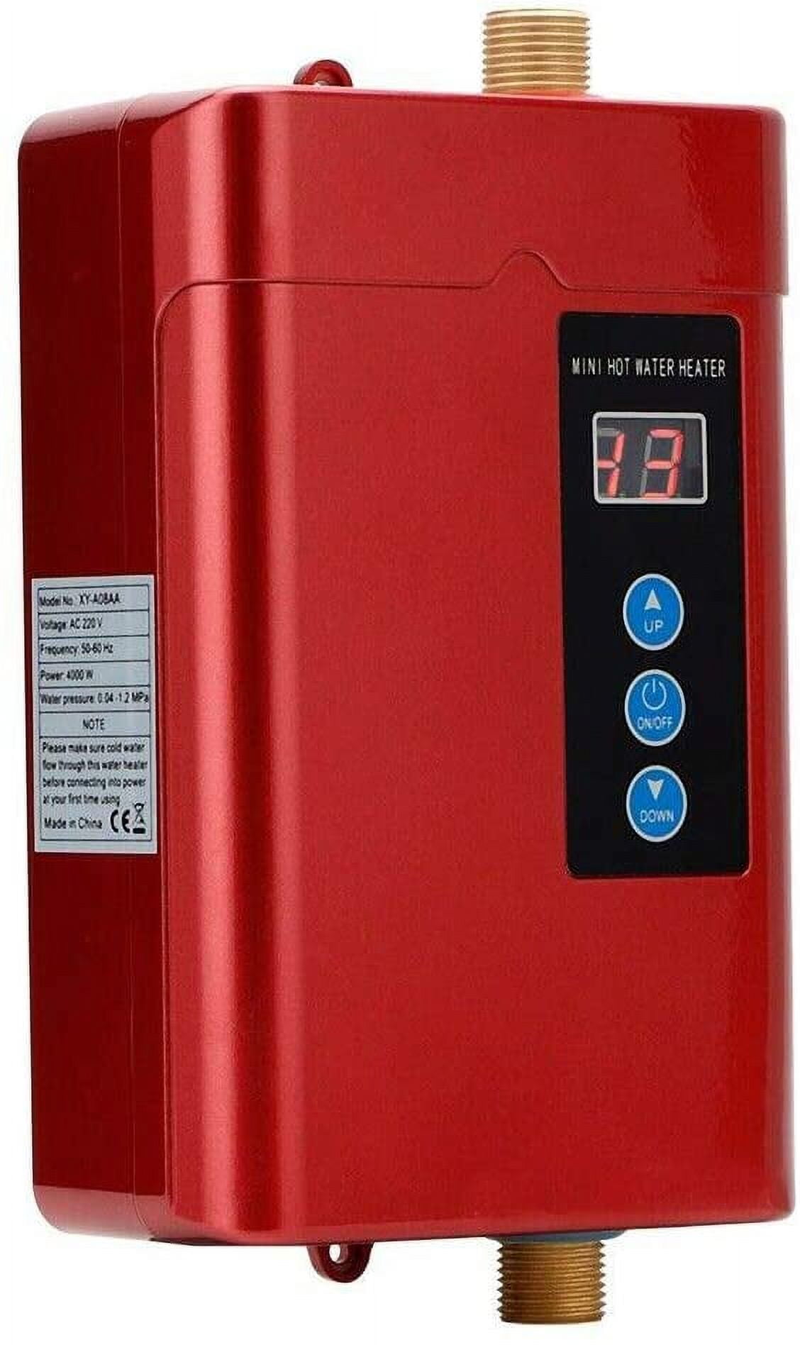 DENEST 3000W Tankless Electric Water Heater, Red/Black