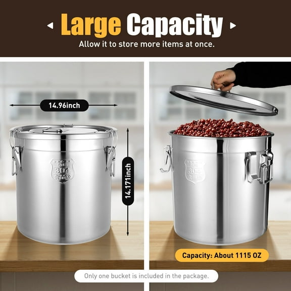 DENEST 33L Airtight Rice Bucket 304 Stainless Steel Canister Food Storage Containers
