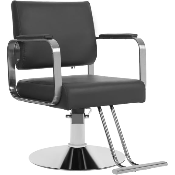 DENEST 360 Rotatable Barber Salon Chair Styling Hair Salon Chair with Adjustable Height Shampoo Chair Hair/Makeup Chair for Hair Stylist Brading Hairdresser Chair (Black + Silver)