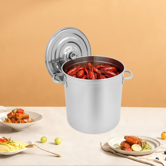 DENEST 37 QT Stainless Steel Seafood Boil Pot With Basket Heavy Duty Cooking Pot W/ Lid